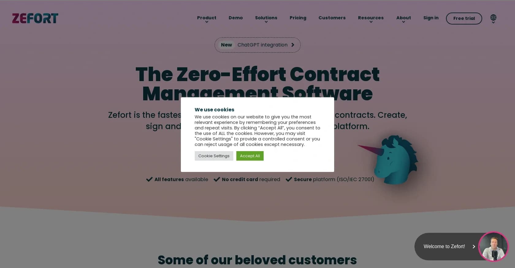Zefort homepage screenshot — Powerful contract management made effortless