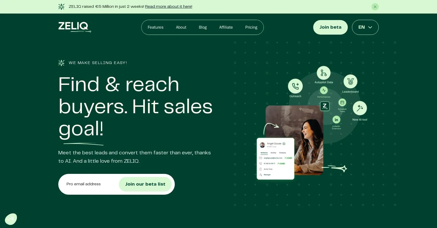 Zeliq homepage screenshot — AI-powered sales acceleration platform