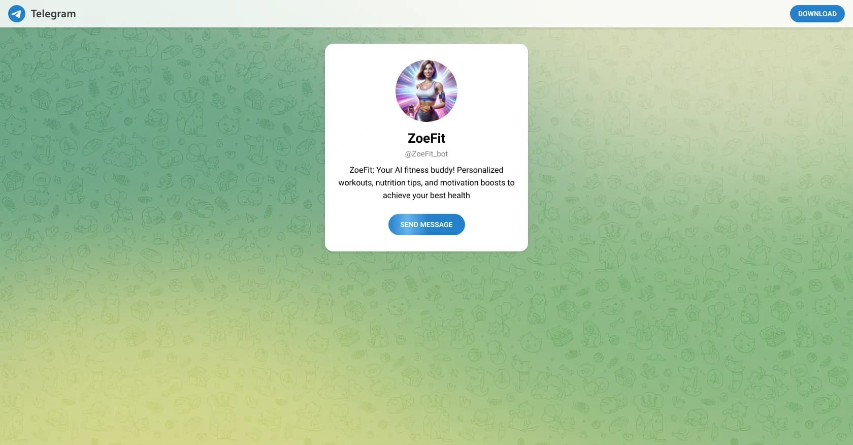 ZoeFit_bot homepage screenshot — AI fitness buddy for personalized health goals.